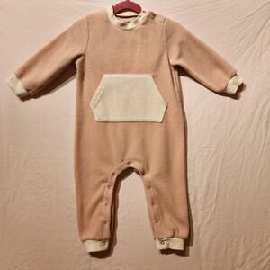 Kiabi Infants Sz 24 Month Super Soft Pink White Fleece Baby Bodysuit Snap Close